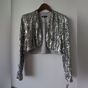 NWT Onyx Nite Silver Sequin Bolero Shrug Sz M